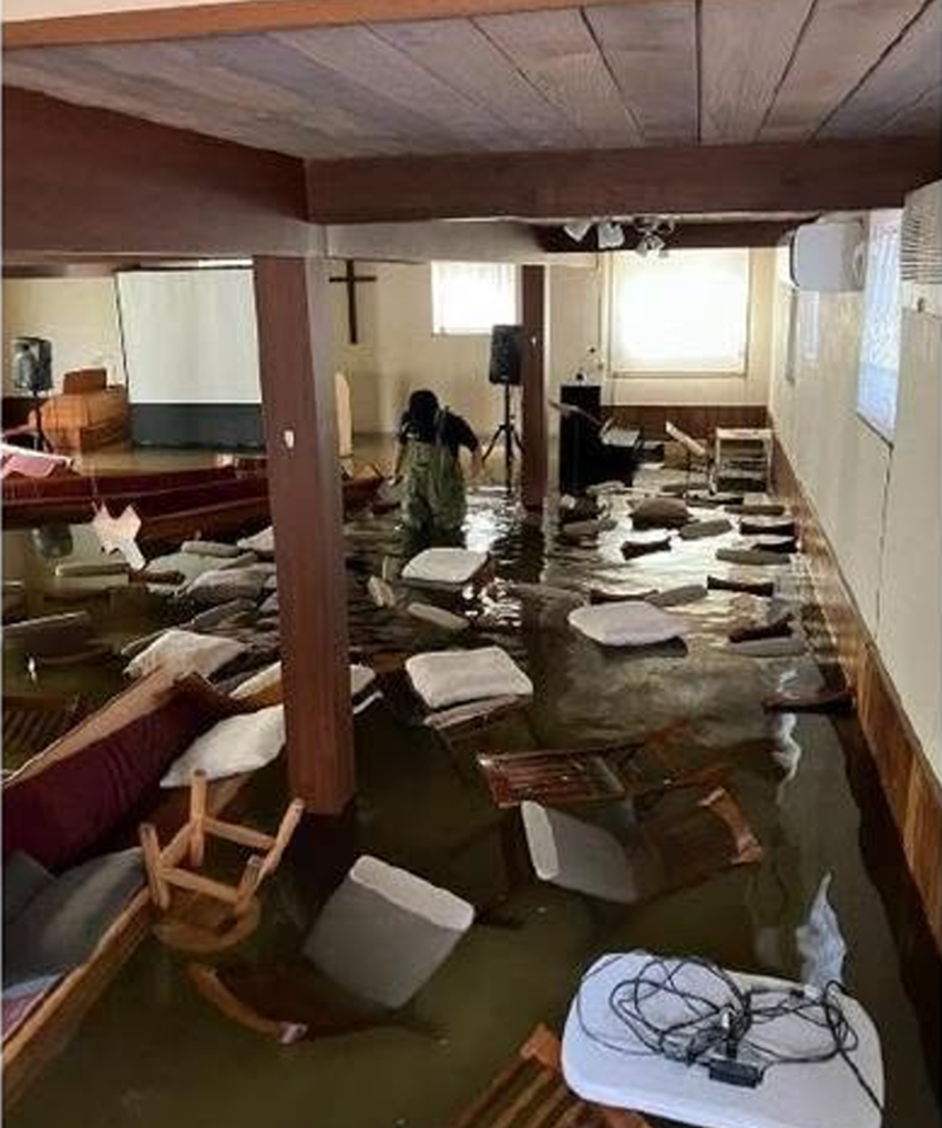 千葉豪雨　半地下の礼拝堂が浸水　家具類被害と改修の必要　真砂バプテスト教会